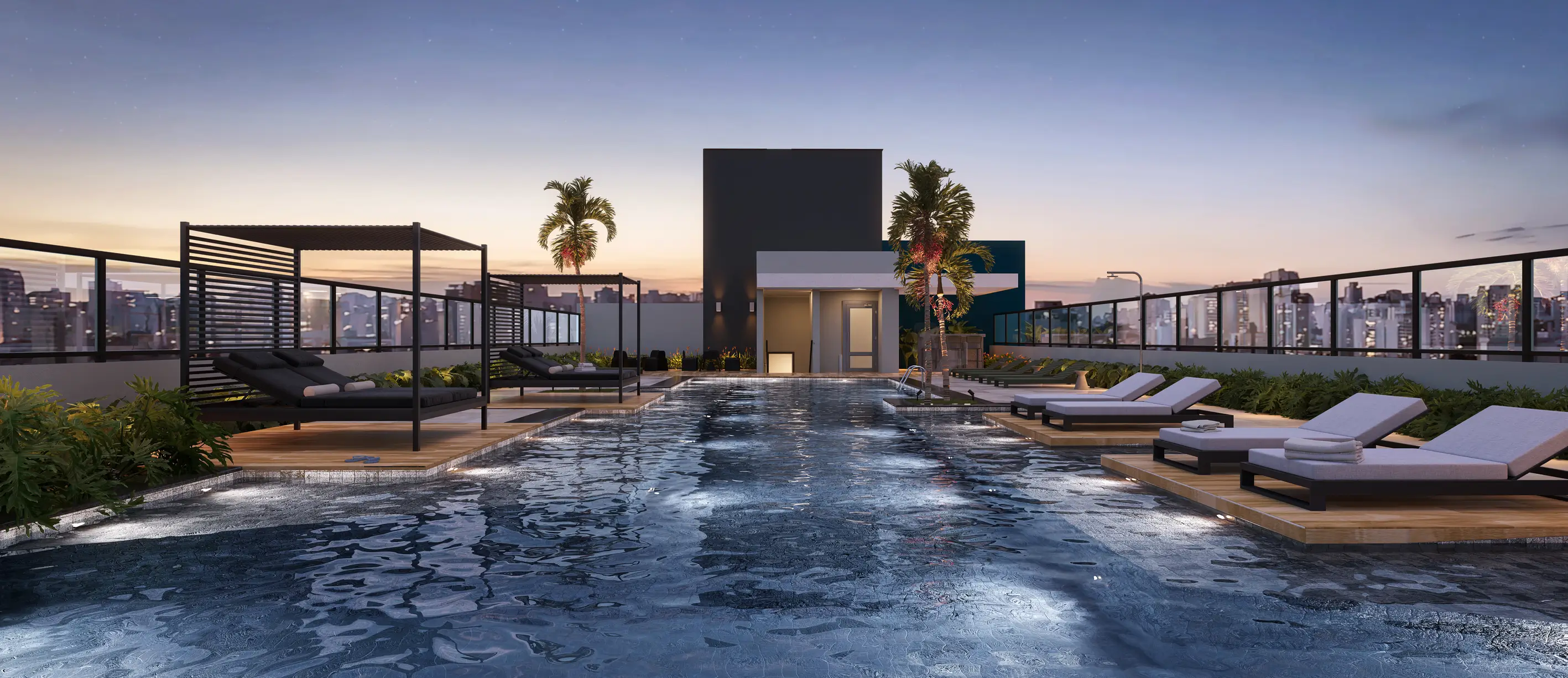 Piscina com borda infinita no rooftop do VICI Faria Lima