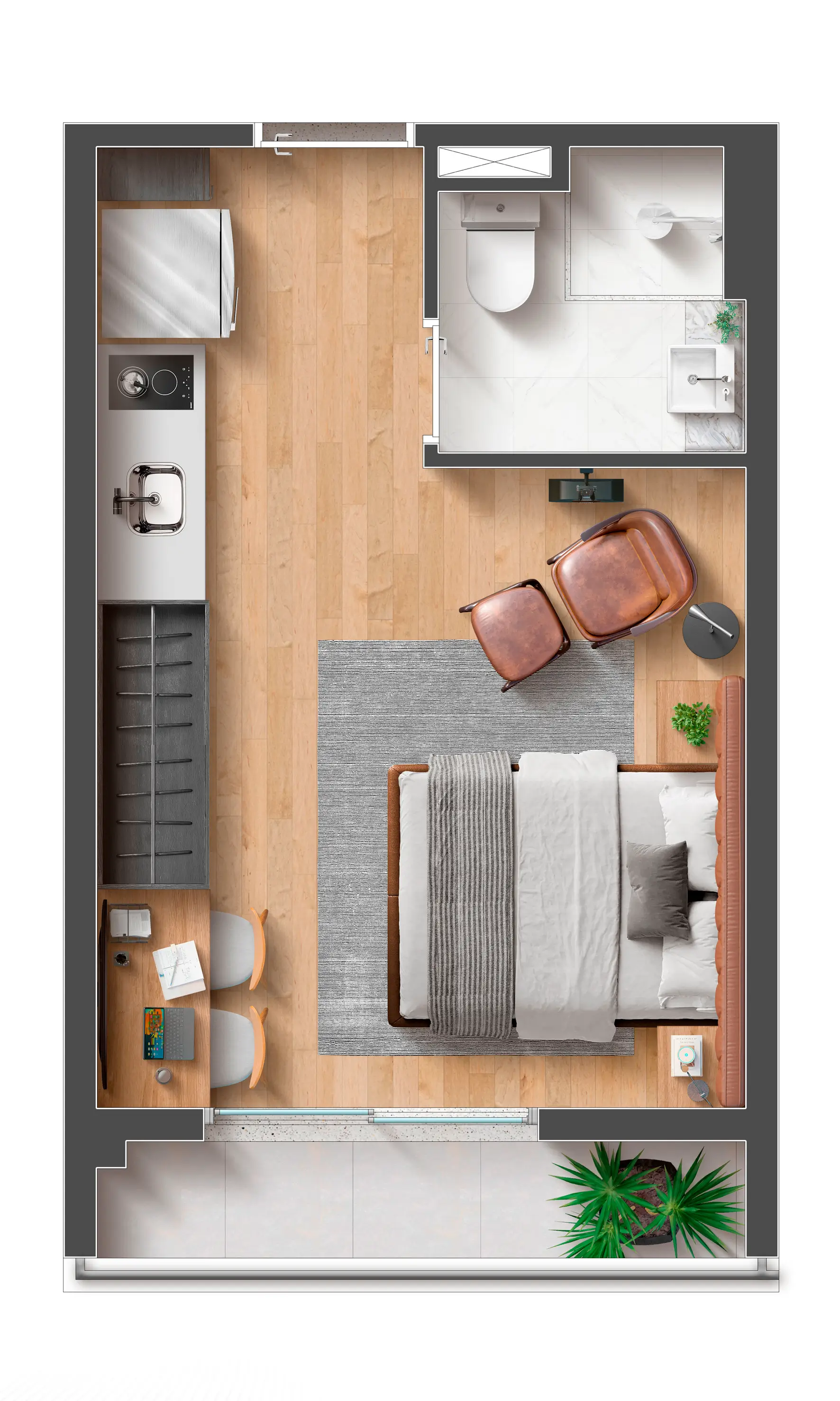 Planta Studio Residencial 25m² · opção 02 · VICI Faria Lima