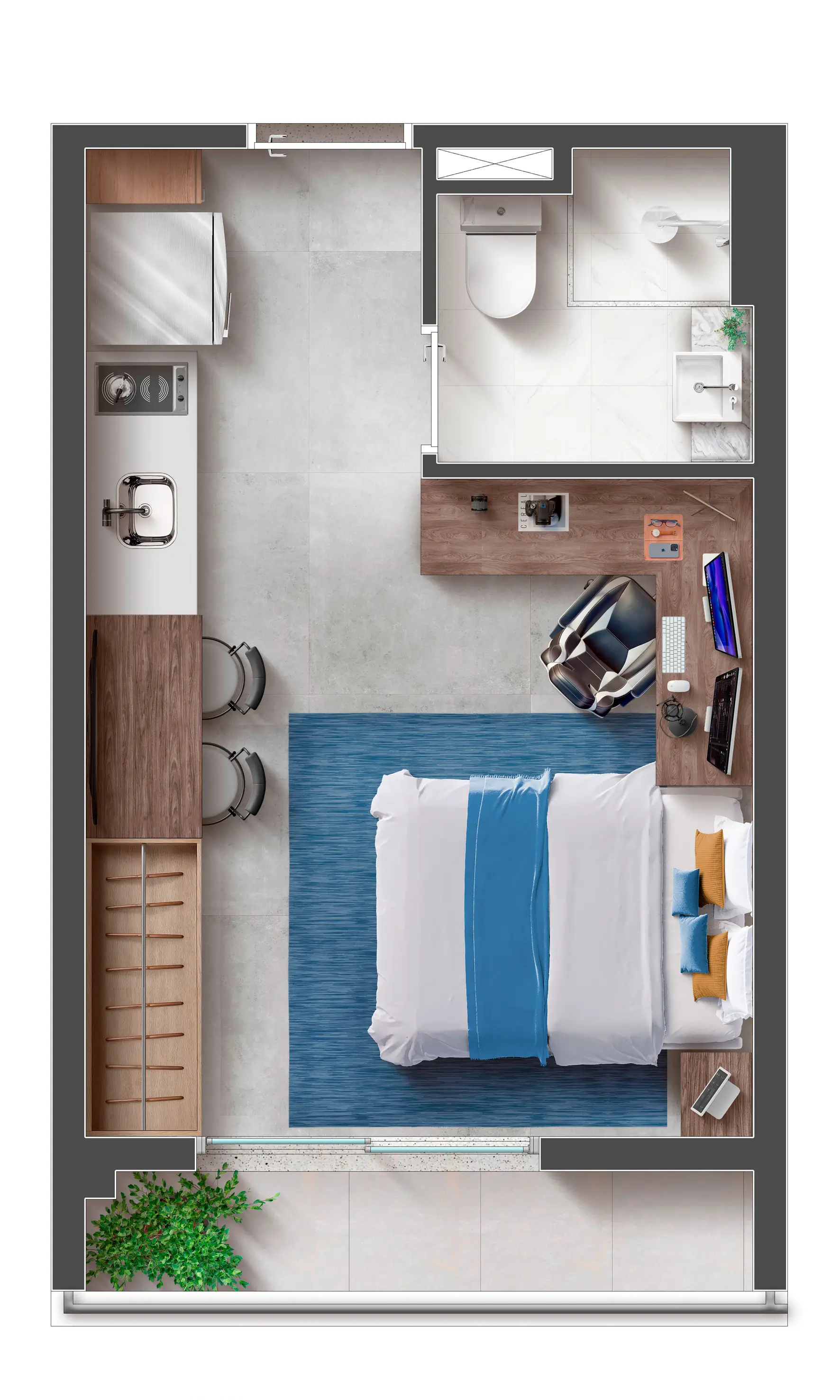 Planta Studio Residencial 25m² · opção 03 · VICI Faria Lima